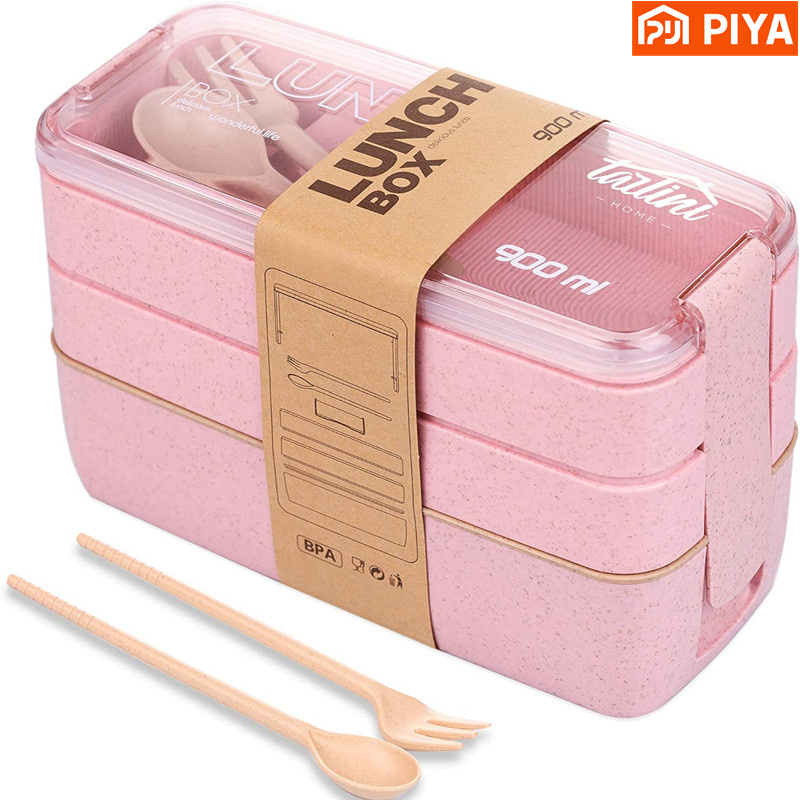 Meal Prep Lunch Boxes - 3 في 1 مقصورة القمح القش